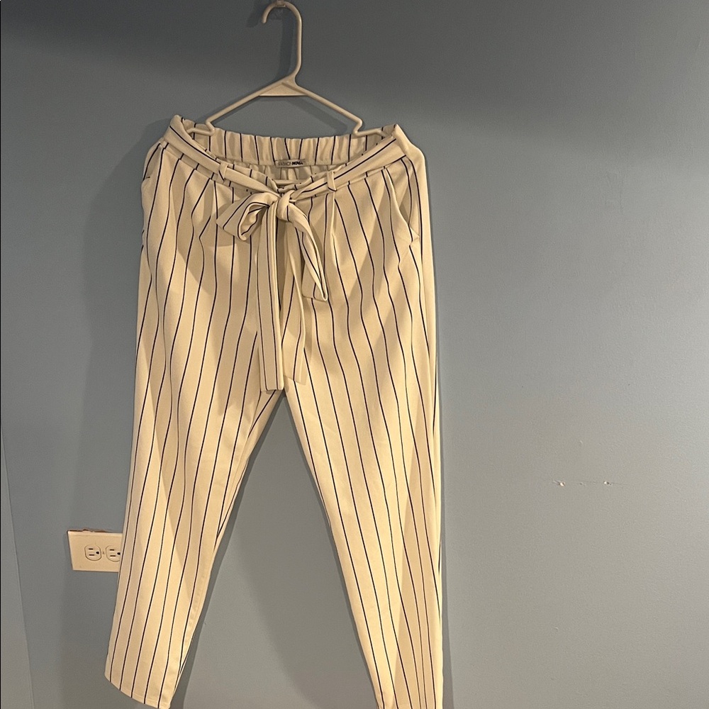 Fashion Nova Cream Striped Pants